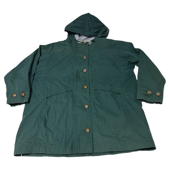 LL Bean Hooded Parka Rain Jacket Waterproof Green Lined Womens Vintage Size L - Picture 12 of 17